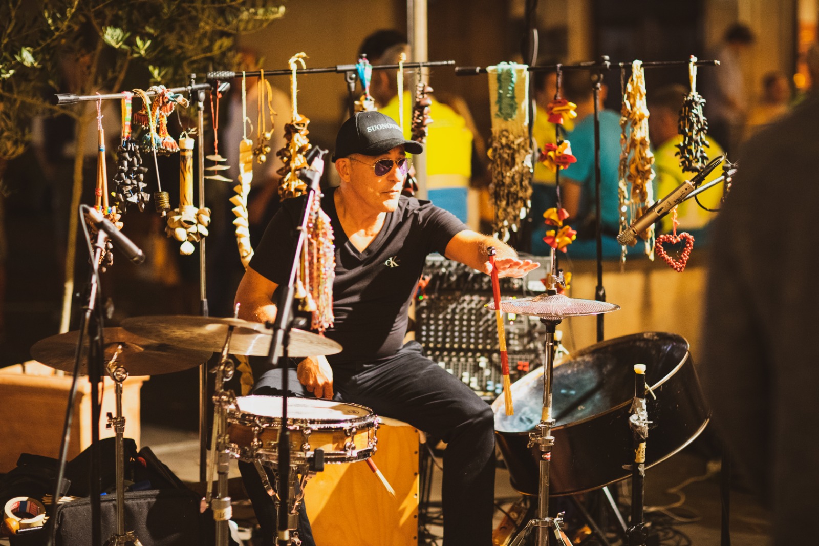Outdoor live performance, warm lights